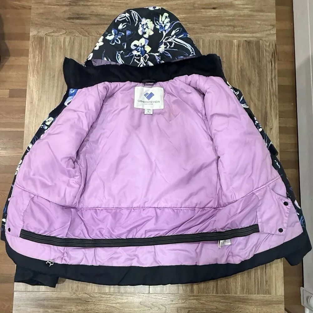 Obermeyer Taja Print Ski Jacket Youth Girls Size L Night Life Insulated Floral